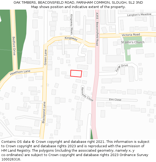 OAK TIMBERS, BEACONSFIELD ROAD, FARNHAM COMMON, SLOUGH, SL2 3ND: Location map and indicative extent of plot