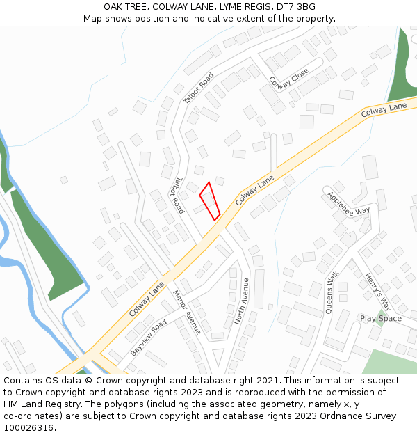 OAK TREE, COLWAY LANE, LYME REGIS, DT7 3BG: Location map and indicative extent of plot