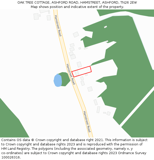OAK TREE COTTAGE, ASHFORD ROAD, HAMSTREET, ASHFORD, TN26 2EW: Location map and indicative extent of plot