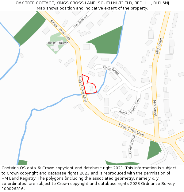 OAK TREE COTTAGE, KINGS CROSS LANE, SOUTH NUTFIELD, REDHILL, RH1 5NJ: Location map and indicative extent of plot