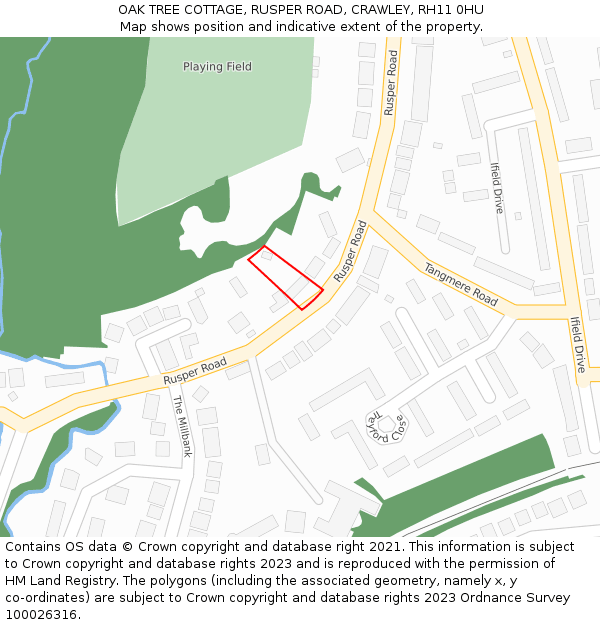 OAK TREE COTTAGE, RUSPER ROAD, CRAWLEY, RH11 0HU: Location map and indicative extent of plot