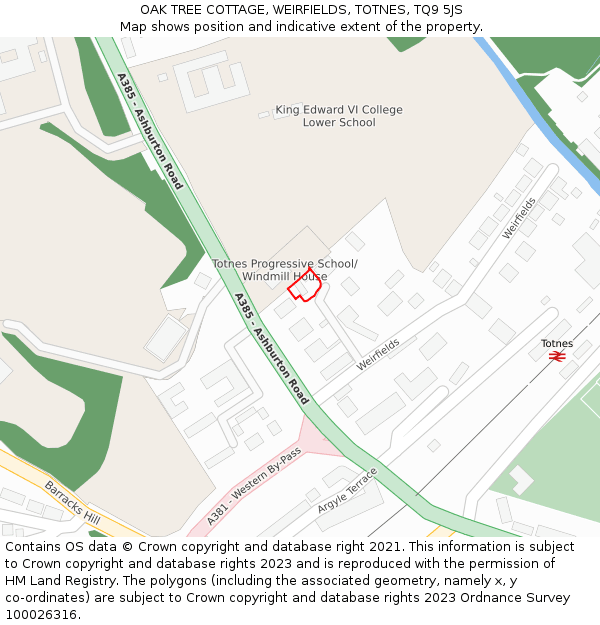 OAK TREE COTTAGE, WEIRFIELDS, TOTNES, TQ9 5JS: Location map and indicative extent of plot