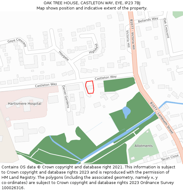 OAK TREE HOUSE, CASTLETON WAY, EYE, IP23 7BJ: Location map and indicative extent of plot