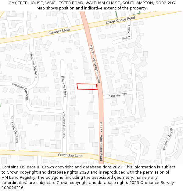 OAK TREE HOUSE, WINCHESTER ROAD, WALTHAM CHASE, SOUTHAMPTON, SO32 2LG: Location map and indicative extent of plot