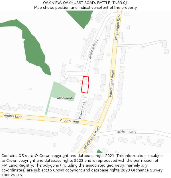 OAK VIEW, OAKHURST ROAD, BATTLE, TN33 0JL: Location map and indicative extent of plot