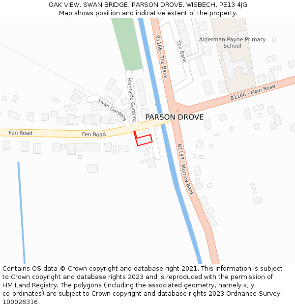 OAK VIEW, SWAN BRIDGE, PARSON DROVE, WISBECH, PE13 4JG: Location map and indicative extent of plot