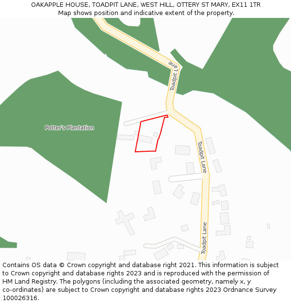 OAKAPPLE HOUSE, TOADPIT LANE, WEST HILL, OTTERY ST MARY, EX11 1TR: Location map and indicative extent of plot