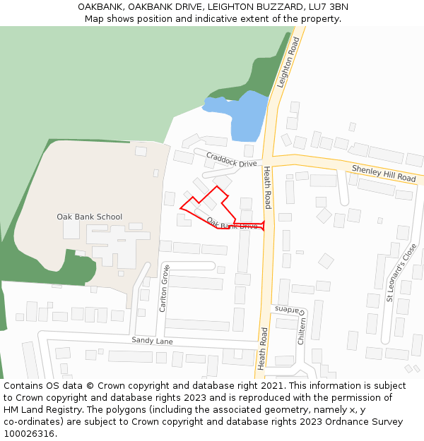 OAKBANK, OAKBANK DRIVE, LEIGHTON BUZZARD, LU7 3BN: Location map and indicative extent of plot