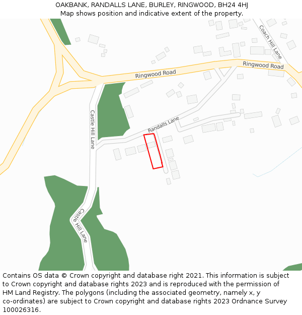 OAKBANK, RANDALLS LANE, BURLEY, RINGWOOD, BH24 4HJ: Location map and indicative extent of plot