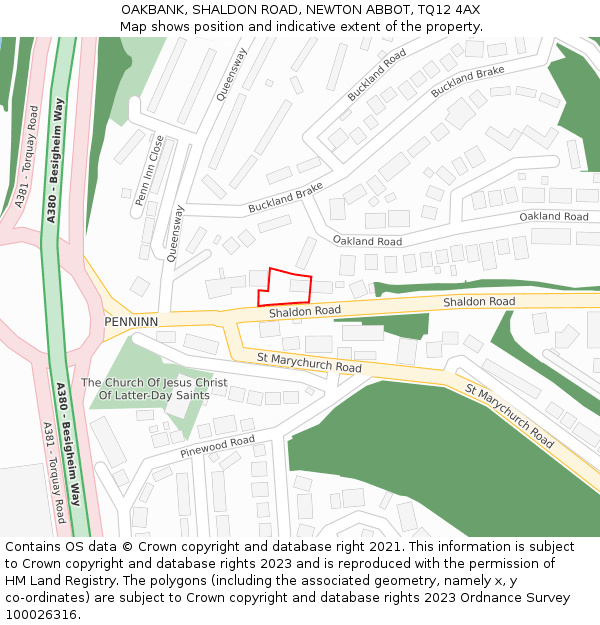 OAKBANK, SHALDON ROAD, NEWTON ABBOT, TQ12 4AX: Location map and indicative extent of plot