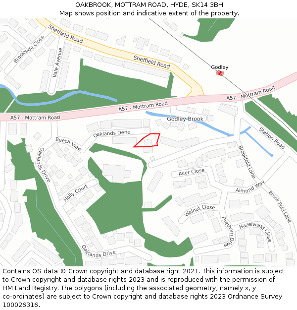 OAKBROOK, MOTTRAM ROAD, HYDE, SK14 3BH: Location map and indicative extent of plot