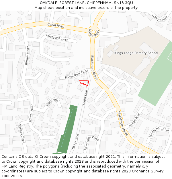 OAKDALE, FOREST LANE, CHIPPENHAM, SN15 3QU: Location map and indicative extent of plot