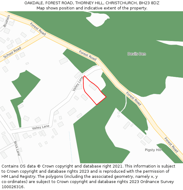 OAKDALE, FOREST ROAD, THORNEY HILL, CHRISTCHURCH, BH23 8DZ: Location map and indicative extent of plot