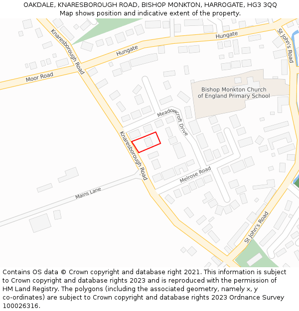 OAKDALE, KNARESBOROUGH ROAD, BISHOP MONKTON, HARROGATE, HG3 3QQ: Location map and indicative extent of plot