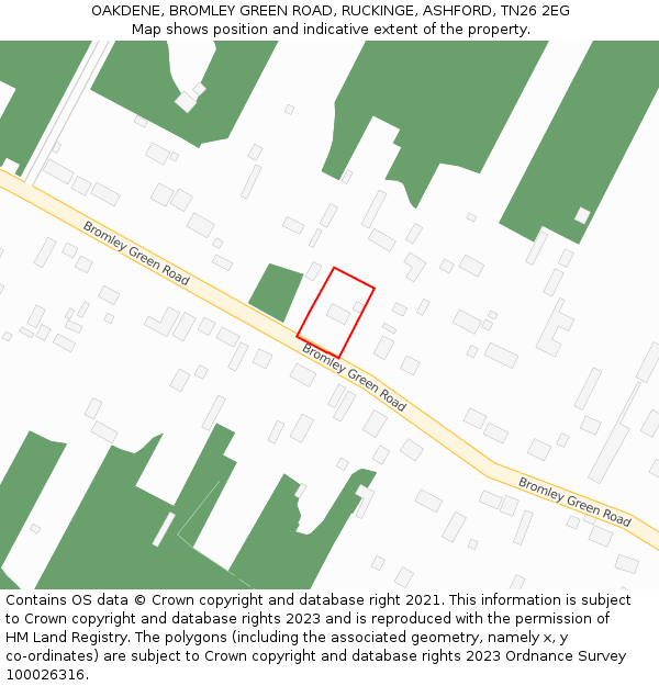 OAKDENE, BROMLEY GREEN ROAD, RUCKINGE, ASHFORD, TN26 2EG: Location map and indicative extent of plot