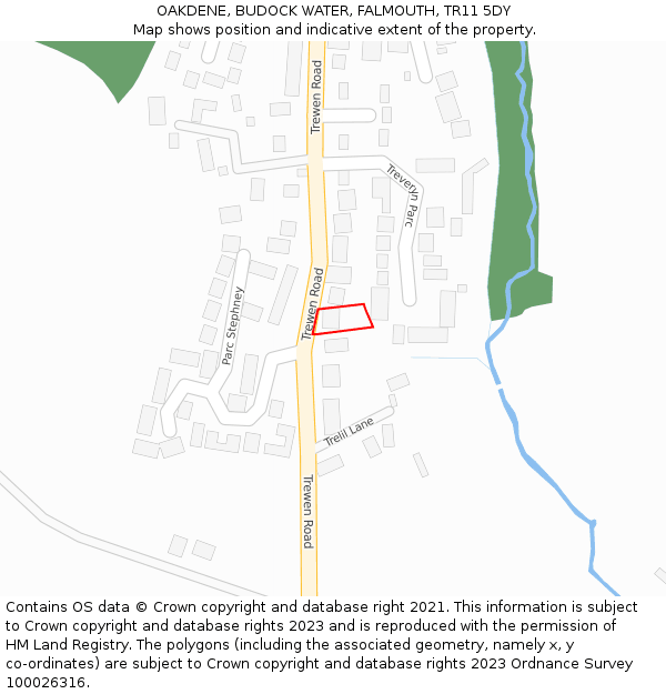 OAKDENE, BUDOCK WATER, FALMOUTH, TR11 5DY: Location map and indicative extent of plot