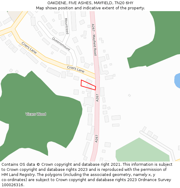 OAKDENE, FIVE ASHES, MAYFIELD, TN20 6HY: Location map and indicative extent of plot