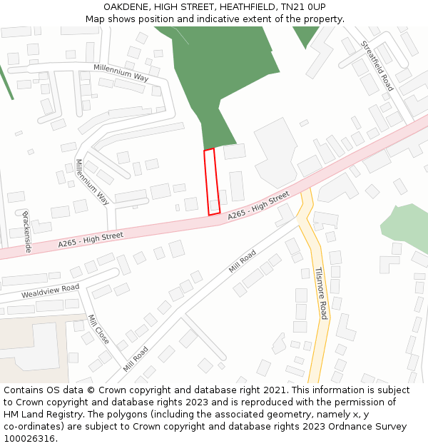 OAKDENE, HIGH STREET, HEATHFIELD, TN21 0UP: Location map and indicative extent of plot