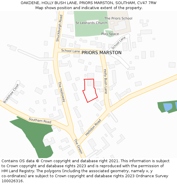 OAKDENE, HOLLY BUSH LANE, PRIORS MARSTON, SOUTHAM, CV47 7RW: Location map and indicative extent of plot