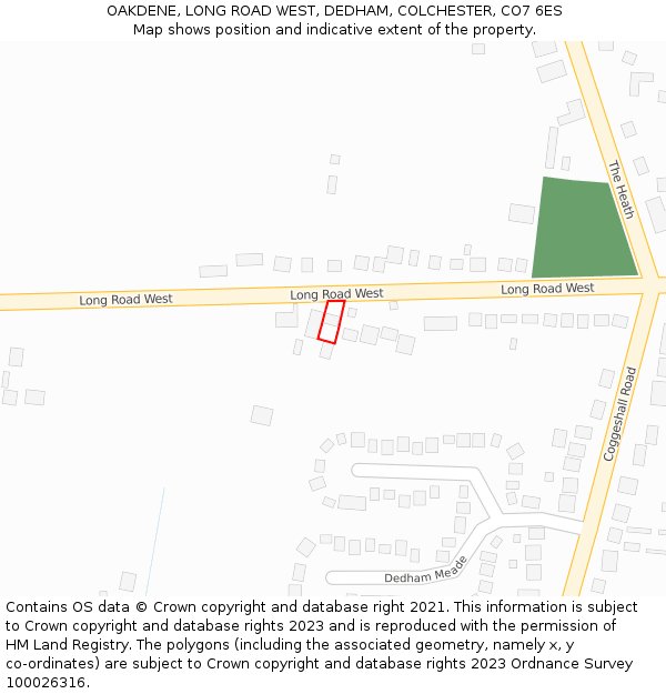 OAKDENE, LONG ROAD WEST, DEDHAM, COLCHESTER, CO7 6ES: Location map and indicative extent of plot