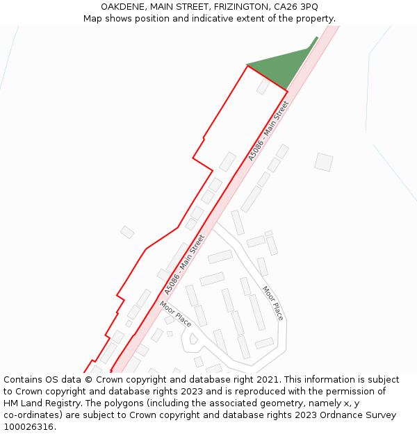 OAKDENE, MAIN STREET, FRIZINGTON, CA26 3PQ: Location map and indicative extent of plot