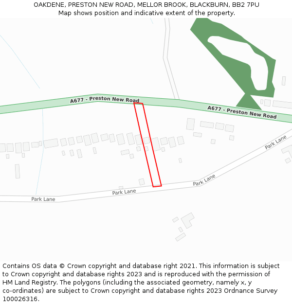 OAKDENE, PRESTON NEW ROAD, MELLOR BROOK, BLACKBURN, BB2 7PU: Location map and indicative extent of plot