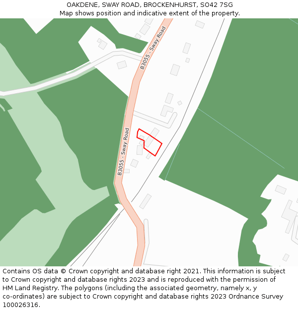 OAKDENE, SWAY ROAD, BROCKENHURST, SO42 7SG: Location map and indicative extent of plot