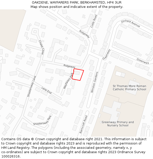 OAKDENE, WAYFARERS PARK, BERKHAMSTED, HP4 3UR: Location map and indicative extent of plot