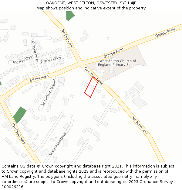 OAKDENE, WEST FELTON, OSWESTRY, SY11 4JR: Location map and indicative extent of plot