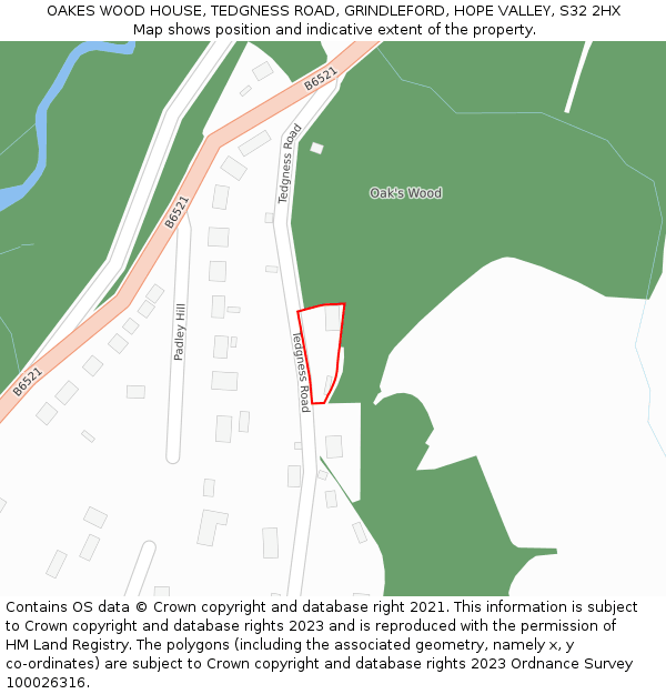 OAKES WOOD HOUSE, TEDGNESS ROAD, GRINDLEFORD, HOPE VALLEY, S32 2HX: Location map and indicative extent of plot