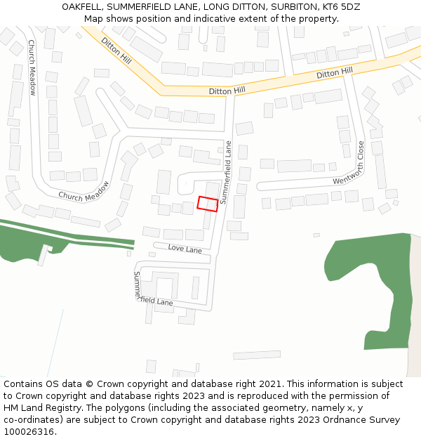 OAKFELL, SUMMERFIELD LANE, LONG DITTON, SURBITON, KT6 5DZ: Location map and indicative extent of plot