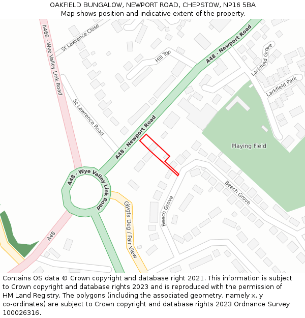 OAKFIELD BUNGALOW, NEWPORT ROAD, CHEPSTOW, NP16 5BA: Location map and indicative extent of plot