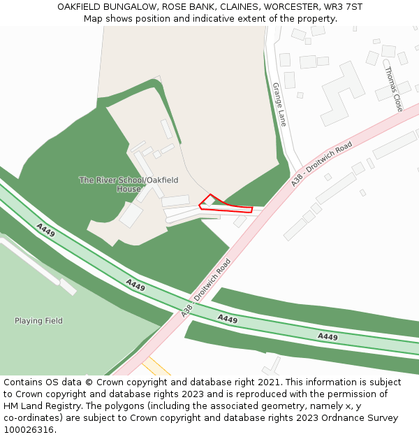 OAKFIELD BUNGALOW, ROSE BANK, CLAINES, WORCESTER, WR3 7ST: Location map and indicative extent of plot