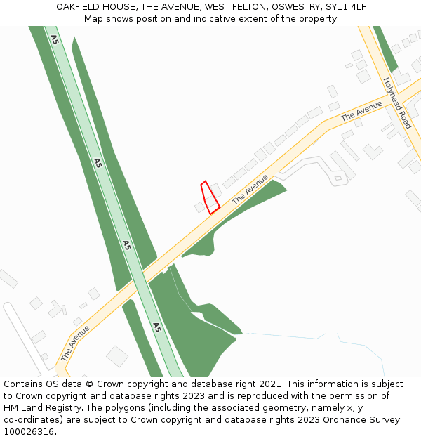 OAKFIELD HOUSE, THE AVENUE, WEST FELTON, OSWESTRY, SY11 4LF: Location map and indicative extent of plot