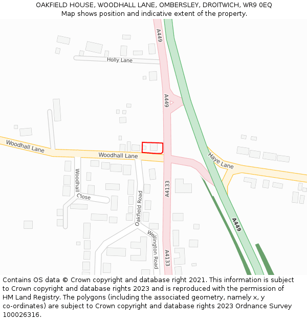 OAKFIELD HOUSE, WOODHALL LANE, OMBERSLEY, DROITWICH, WR9 0EQ: Location map and indicative extent of plot