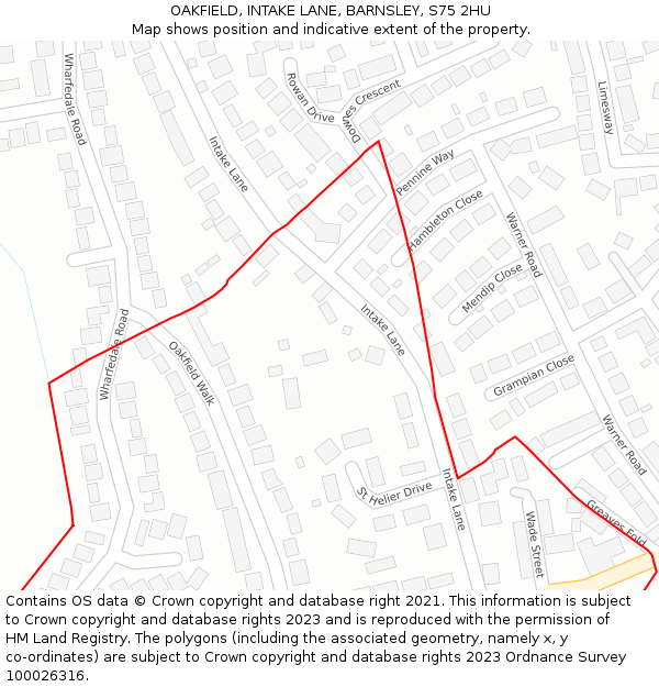 OAKFIELD, INTAKE LANE, BARNSLEY, S75 2HU: Location map and indicative extent of plot