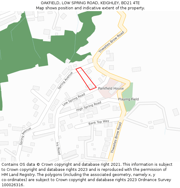 OAKFIELD, LOW SPRING ROAD, KEIGHLEY, BD21 4TE: Location map and indicative extent of plot