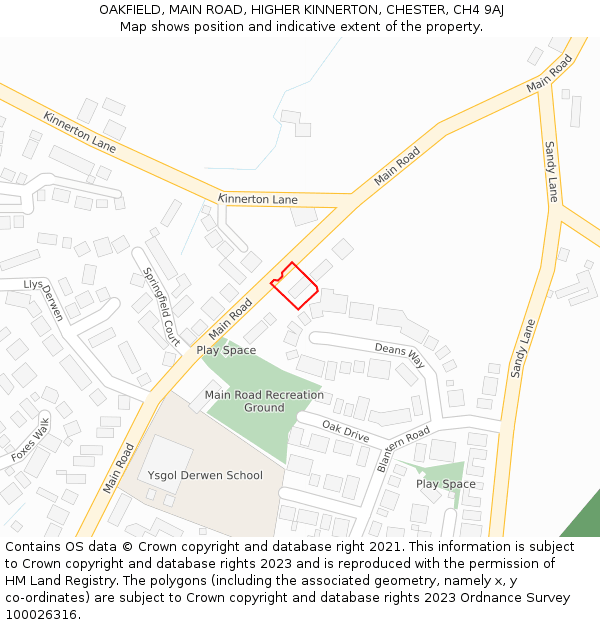 OAKFIELD, MAIN ROAD, HIGHER KINNERTON, CHESTER, CH4 9AJ: Location map and indicative extent of plot