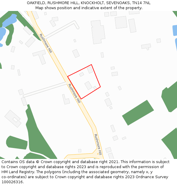 OAKFIELD, RUSHMORE HILL, KNOCKHOLT, SEVENOAKS, TN14 7NL: Location map and indicative extent of plot