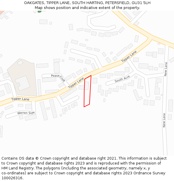 OAKGATES, TIPPER LANE, SOUTH HARTING, PETERSFIELD, GU31 5LH: Location map and indicative extent of plot