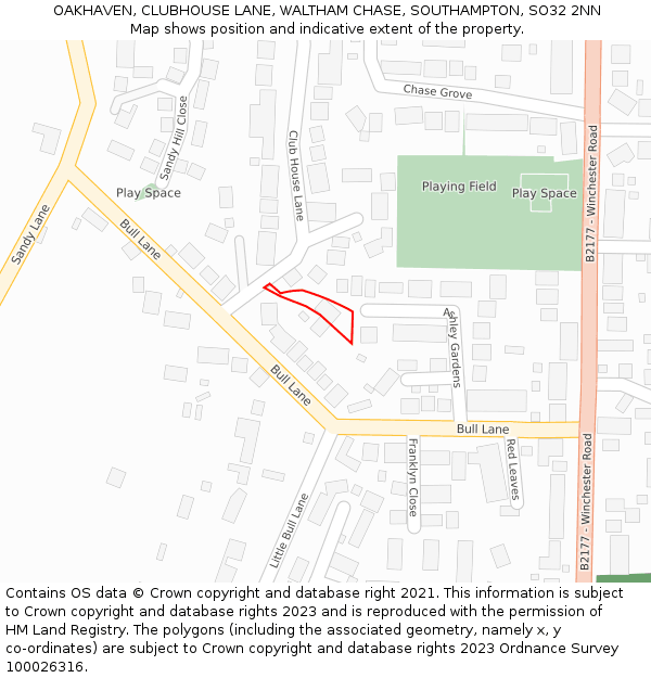 OAKHAVEN, CLUBHOUSE LANE, WALTHAM CHASE, SOUTHAMPTON, SO32 2NN: Location map and indicative extent of plot