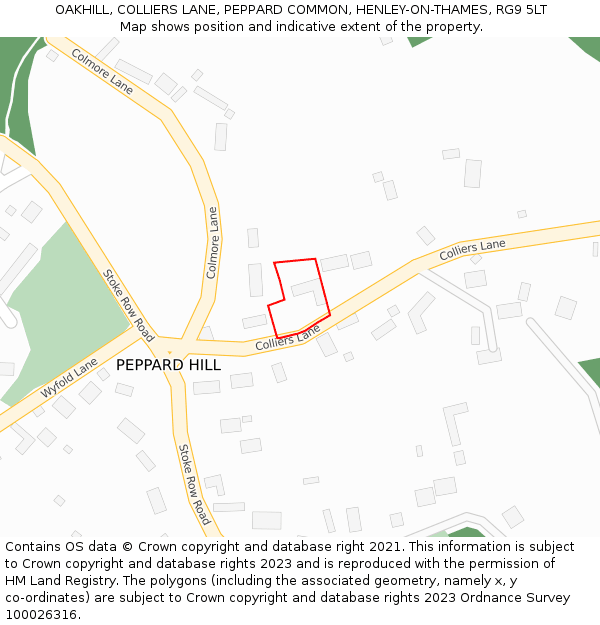 OAKHILL, COLLIERS LANE, PEPPARD COMMON, HENLEY-ON-THAMES, RG9 5LT: Location map and indicative extent of plot
