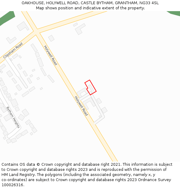 OAKHOUSE, HOLYWELL ROAD, CASTLE BYTHAM, GRANTHAM, NG33 4SL: Location map and indicative extent of plot
