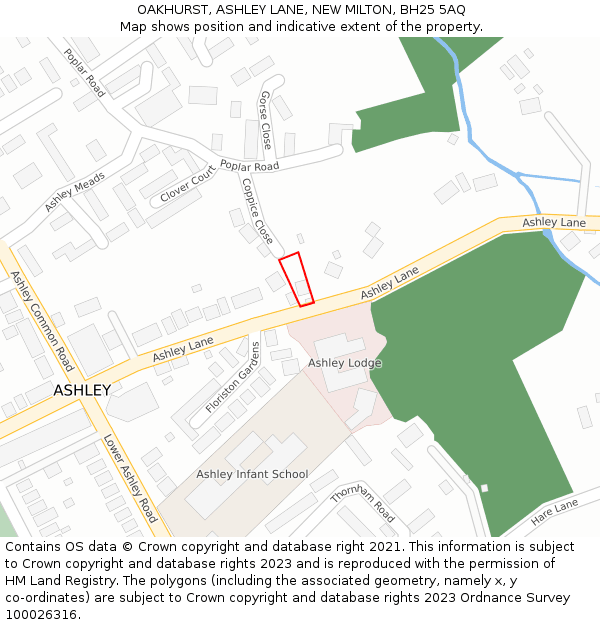OAKHURST, ASHLEY LANE, NEW MILTON, BH25 5AQ: Location map and indicative extent of plot