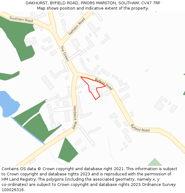 OAKHURST, BYFIELD ROAD, PRIORS MARSTON, SOUTHAM, CV47 7RP: Location map and indicative extent of plot