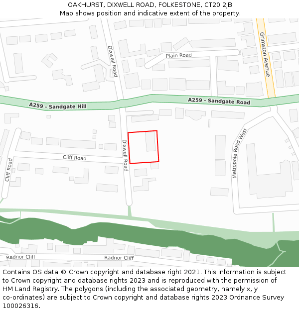 OAKHURST, DIXWELL ROAD, FOLKESTONE, CT20 2JB: Location map and indicative extent of plot