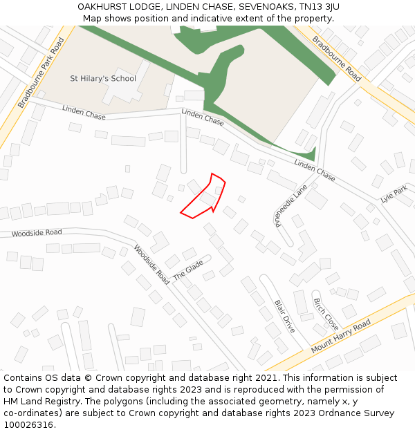 OAKHURST LODGE, LINDEN CHASE, SEVENOAKS, TN13 3JU: Location map and indicative extent of plot