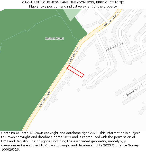 OAKHURST, LOUGHTON LANE, THEYDON BOIS, EPPING, CM16 7JZ: Location map and indicative extent of plot