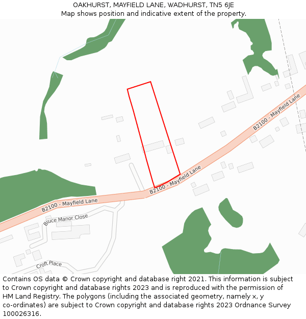 OAKHURST, MAYFIELD LANE, WADHURST, TN5 6JE: Location map and indicative extent of plot