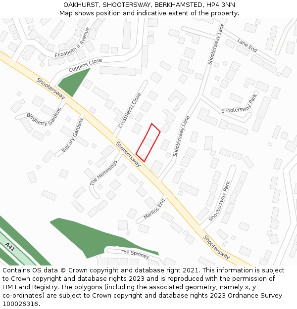 OAKHURST, SHOOTERSWAY, BERKHAMSTED, HP4 3NN: Location map and indicative extent of plot